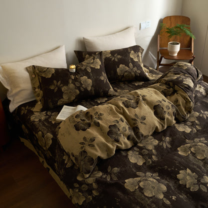 Parure de lit en gaze de coton teint en fil avec boutons (4 pièces)