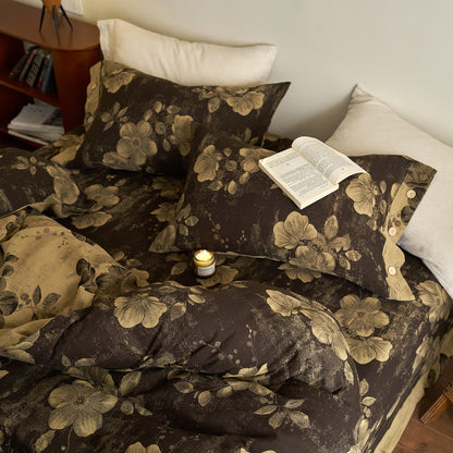 Parure de lit en gaze de coton teint en fil avec boutons (4 pièces)