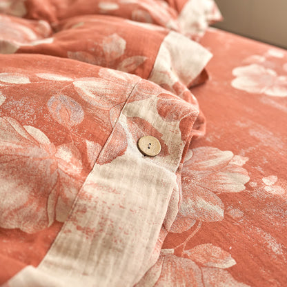 Parure de lit en gaze de coton teint en fil avec boutons (4 pièces)