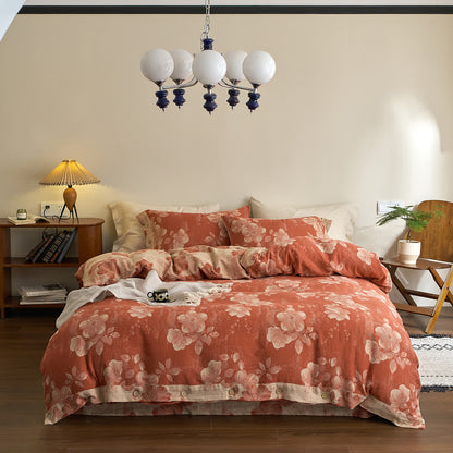 Parure de lit en gaze de coton teint en fil avec boutons (4 pièces)