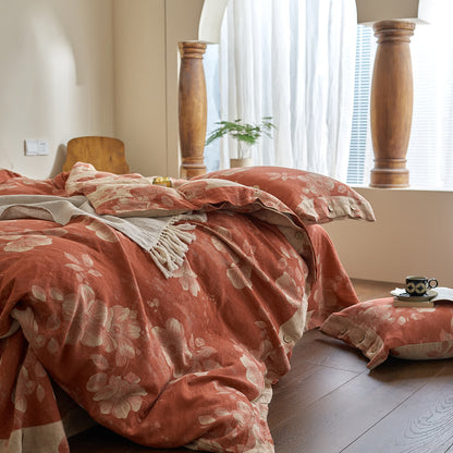 Parure de lit en gaze de coton teint en fil avec boutons (4 pièces)
