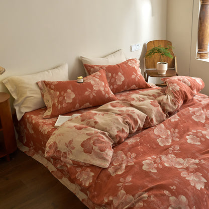 Parure de lit en gaze de coton teint en fil avec boutons (4 pièces)
