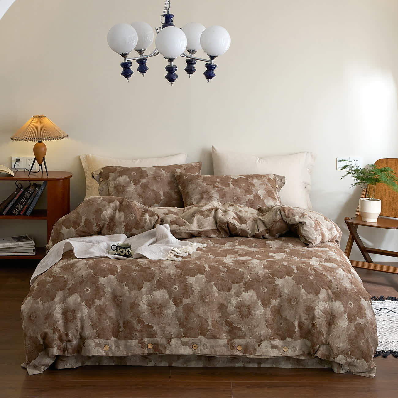 Parure de lit florale en gaze de coton teint en fil (4 pièces)