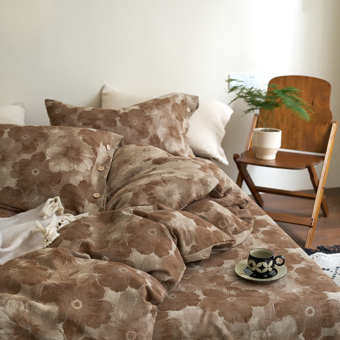 Parure de lit florale en gaze de coton teint en fil (4 pièces)