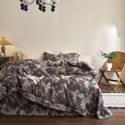 Parure de lit florale en gaze de coton teint en fil (4 pièces)