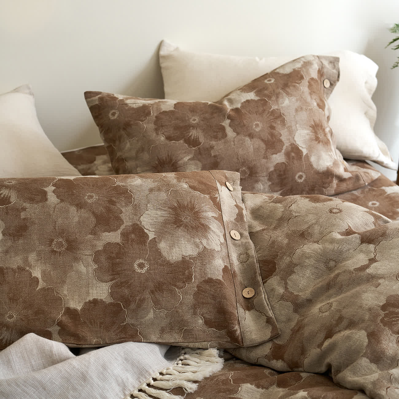Parure de lit florale en gaze de coton teint en fil (4 pièces)