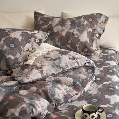 Parure de lit florale en gaze de coton teint en fil (4 pièces)