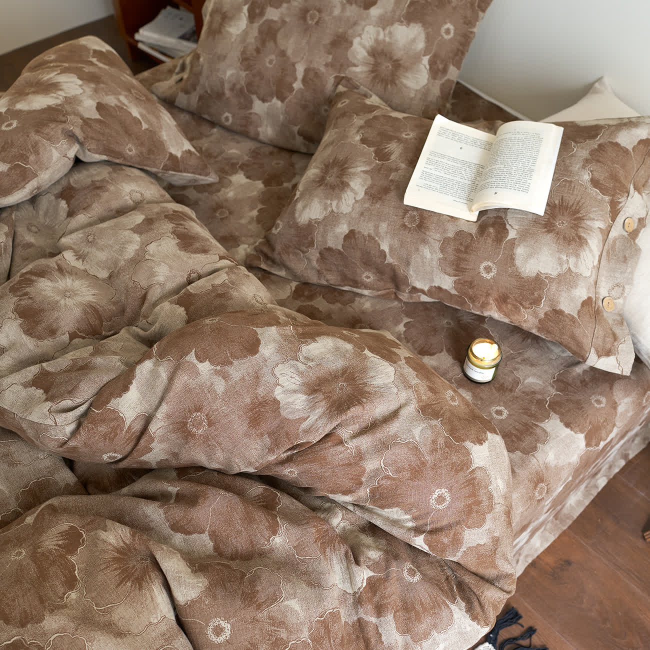 Parure de lit florale en gaze de coton teint en fil (4 pièces)