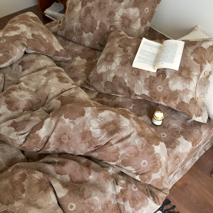 Parure de lit florale en gaze de coton teint en fil (4 pièces)
