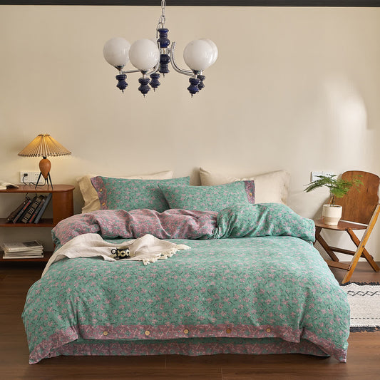 Parure de lit en gaze de coton à boutons floraux Refresh (4 pièces)