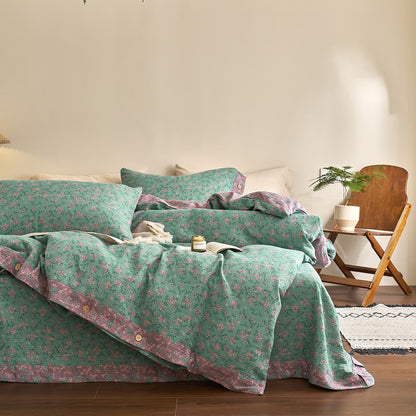 Parure de lit en gaze de coton à boutons floraux Refresh (4 pièces)