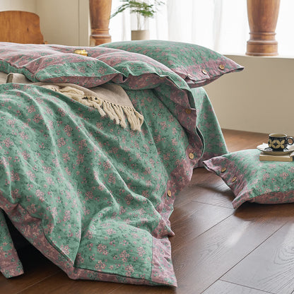 Parure de lit en gaze de coton à boutons floraux Refresh (4 pièces)