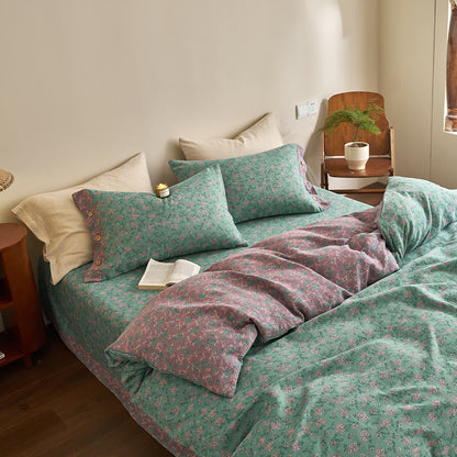 Parure de lit en gaze de coton à boutons floraux Refresh (4 pièces)