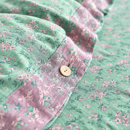 Parure de lit en gaze de coton à boutons floraux Refresh (4 pièces)