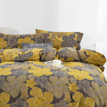 Parure de lit élégante en gaze de coton boutonnée à motif floral (4 pièces)