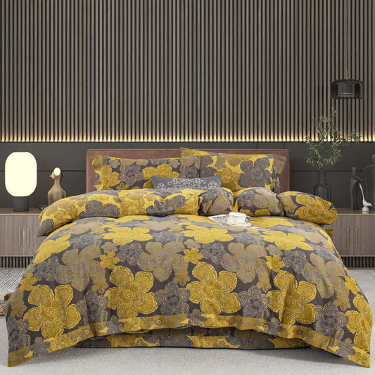 Parure de lit élégante en gaze de coton boutonnée à motif floral (4 pièces)