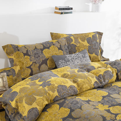 Parure de lit élégante en gaze de coton boutonnée à motif floral (4 pièces)