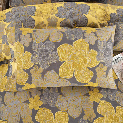 Parure de lit élégante en gaze de coton boutonnée à motif floral (4 pièces)