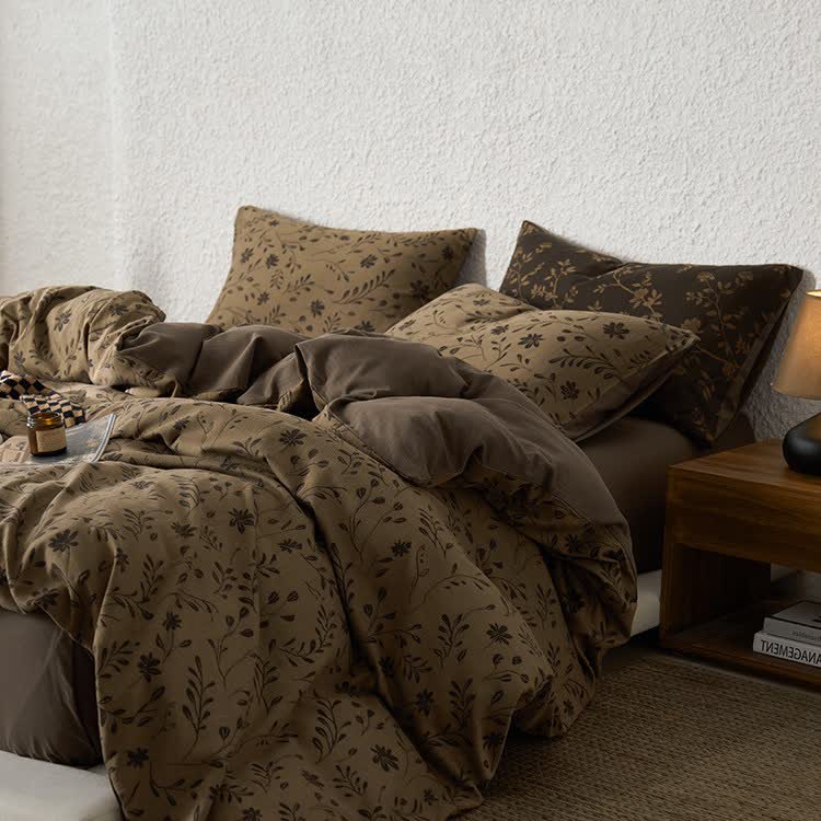 Parure de lit en gaze de coton à motif floral (4 pièces)