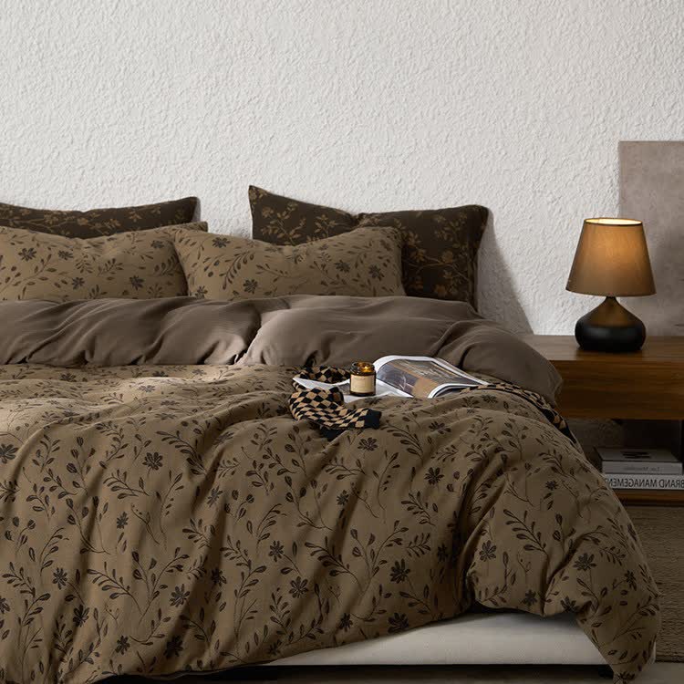Parure de lit en gaze de coton à motif floral (4 pièces)