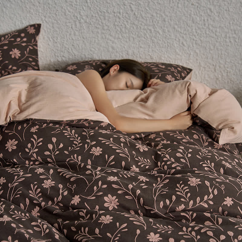 Parure de lit en gaze de coton à motif floral (4 pièces)