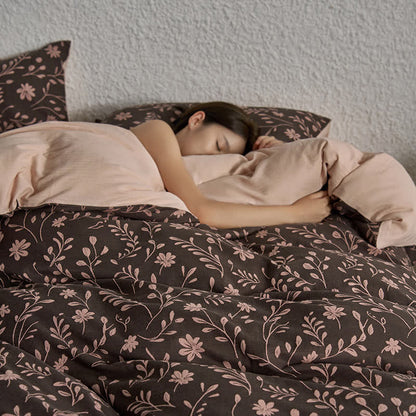 Parure de lit en gaze de coton à motif floral (4 pièces)