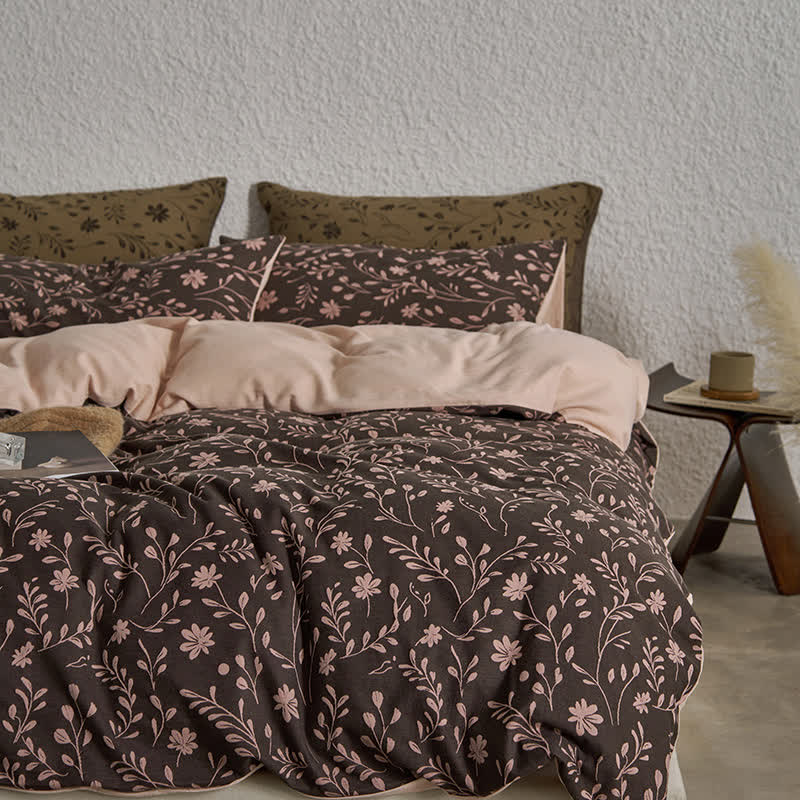 Parure de lit en gaze de coton à motif floral (4 pièces)