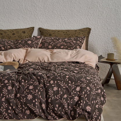 Parure de lit en gaze de coton à motif floral (4 pièces)