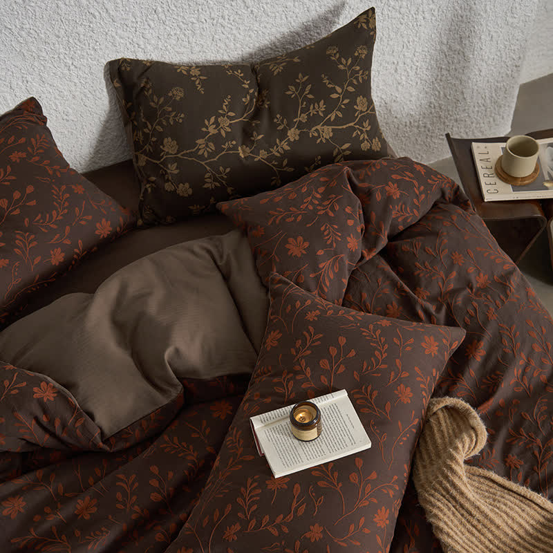 Parure de lit en gaze de coton à motif floral (4 pièces)