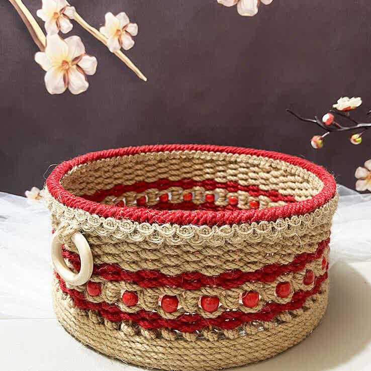 Panier de rangement en corde de chanvre fait main pour la table