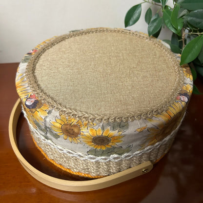 Panier de rangement fait main en corde de chanvre avec tournesol