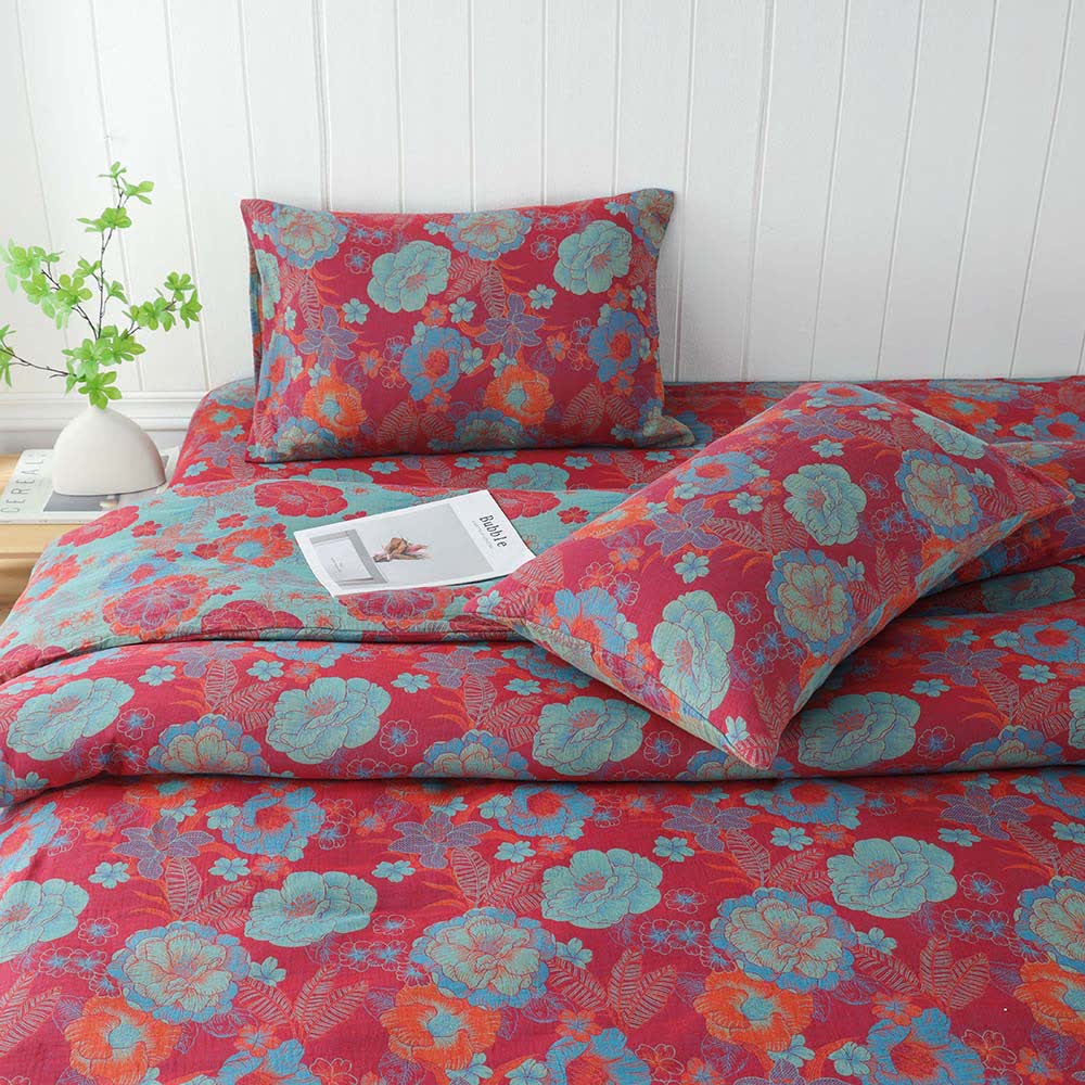 Taies d'oreiller en gaze double épaisseur à motif floral jacquard (2 pièces)