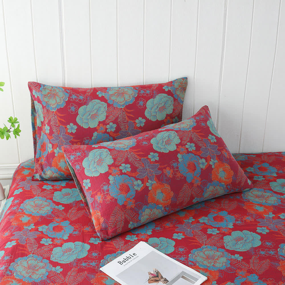 Taies d'oreiller en gaze double épaisseur à motif floral jacquard (2 pièces)