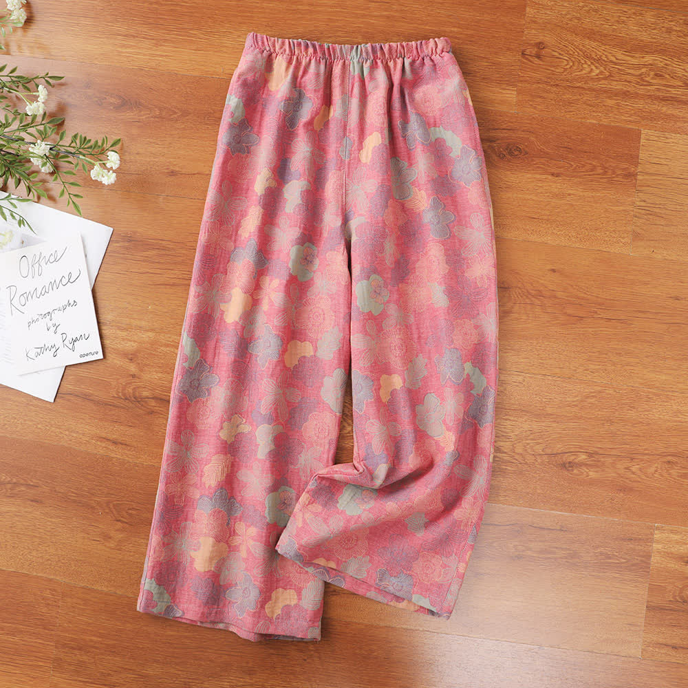 Pantalon de pyjama en gaze de coton jacquard teint en fil