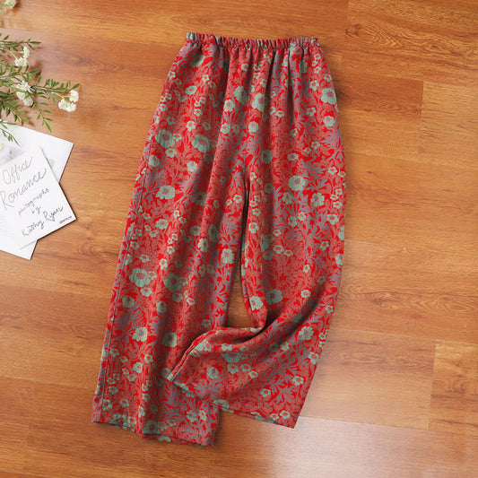 Pantalon de pyjama en gaze de coton à motif floral rétro jacquard