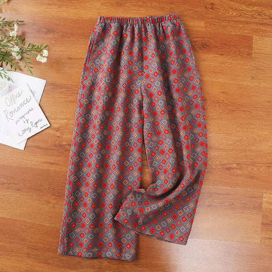 Pantalon de pyjama doux en gaze de coton de style rétro