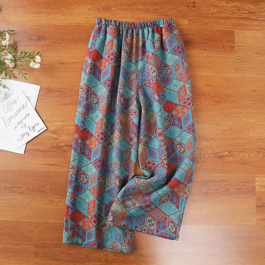 Pantalon de pyjama en gaze de coton à imprimé losanges vintage