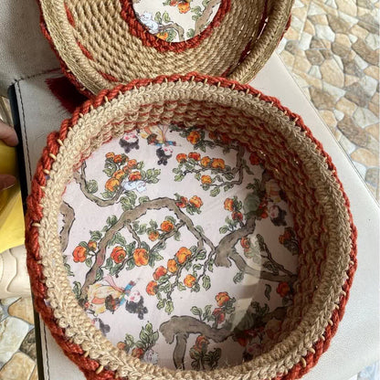 Panier de rangement fonctionnel rural en corde de chanvre