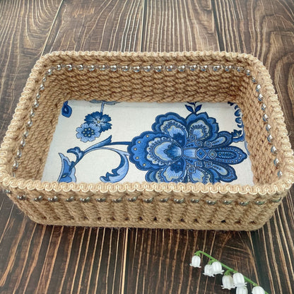 Panier de rangement de table fait main de style vintage avec motif floral