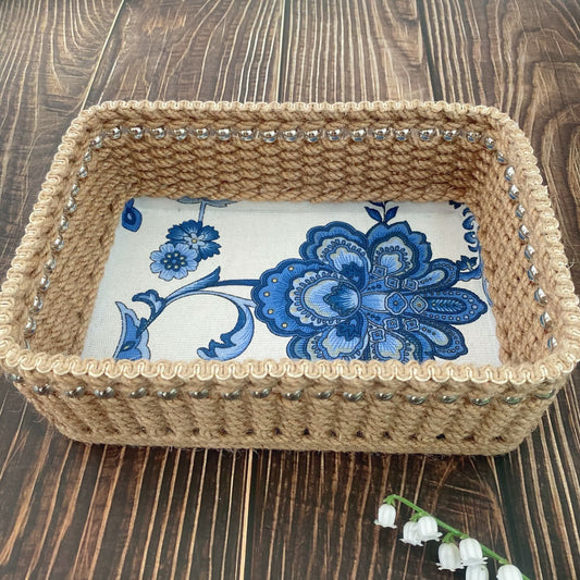 Panier de rangement de table fait main de style vintage avec motif floral