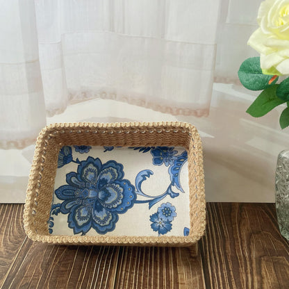 Panier de rangement de table fait main de style vintage avec motif floral