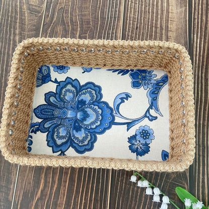 Panier de rangement de table fait main de style vintage avec motif floral