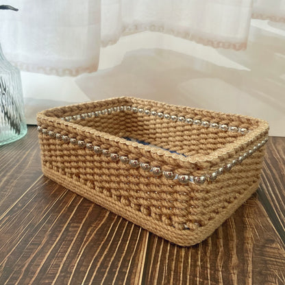 Panier de rangement de table fait main de style vintage avec motif floral