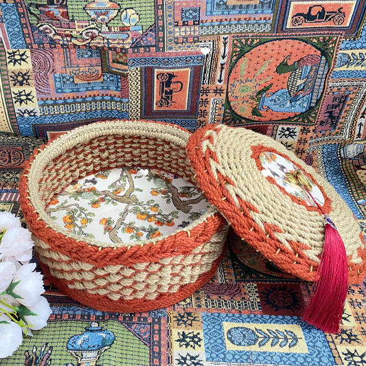 Panier de rangement fonctionnel rural en corde de chanvre