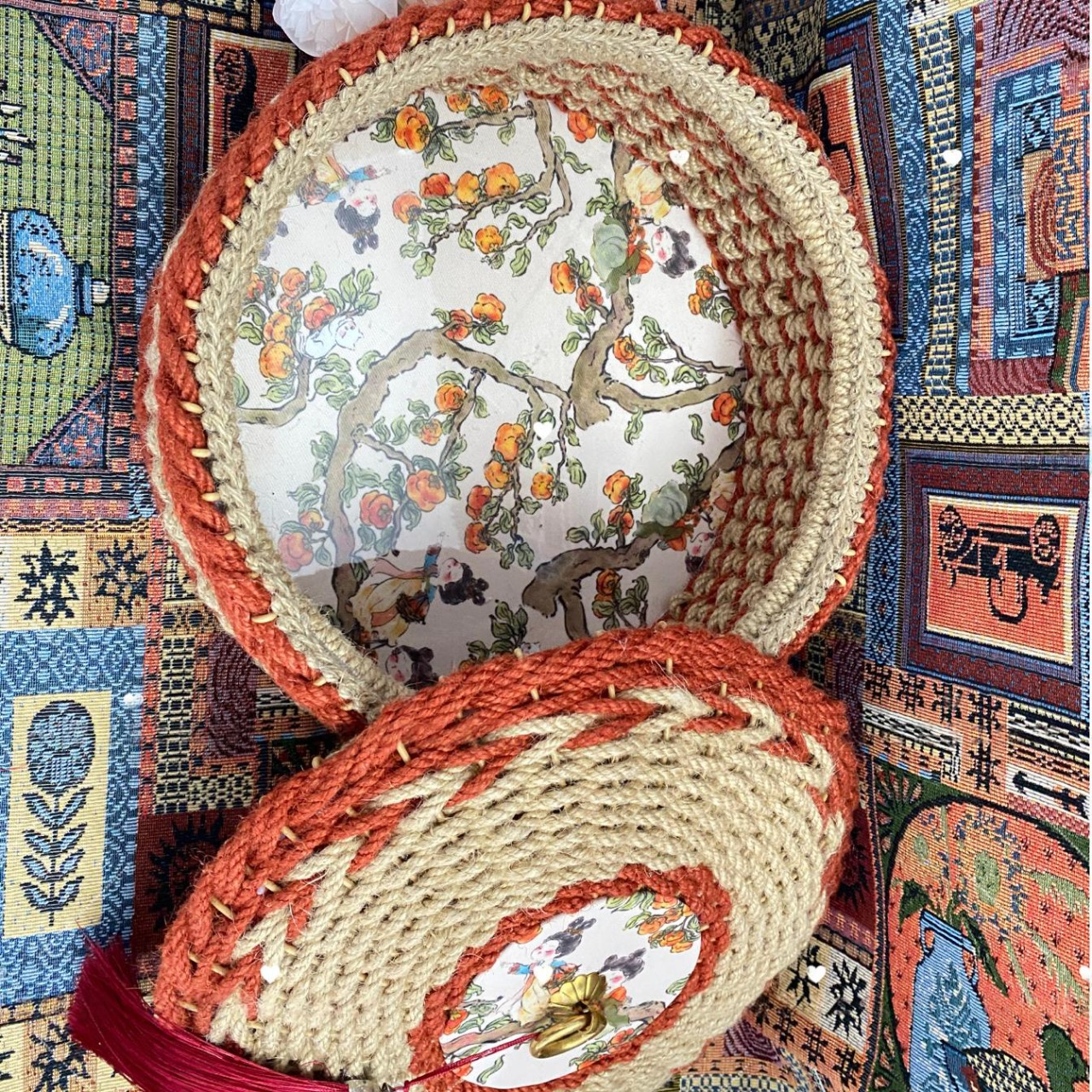 Panier de rangement fonctionnel rural en corde de chanvre