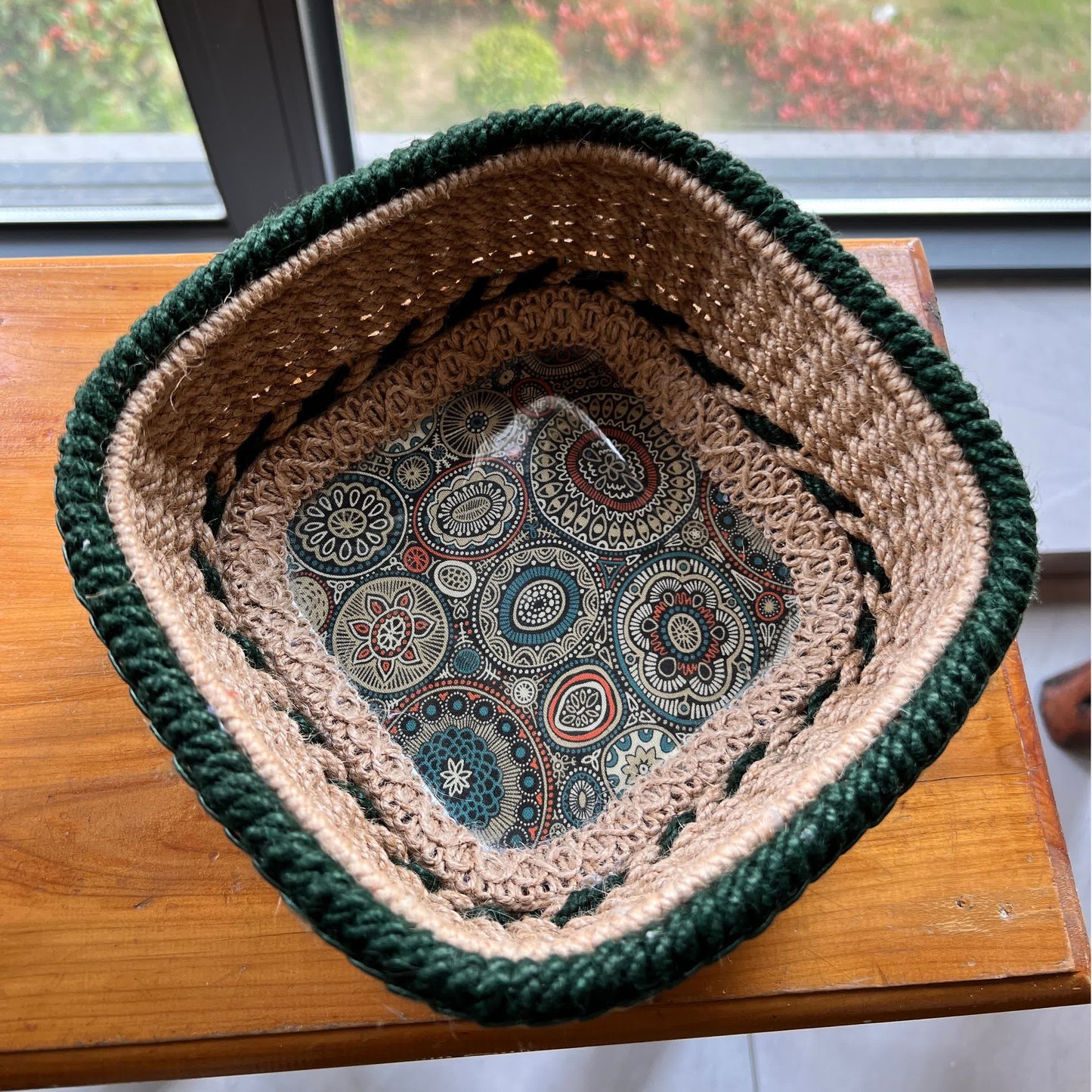 Panier de rangement bohème en corde de chanvre fait main