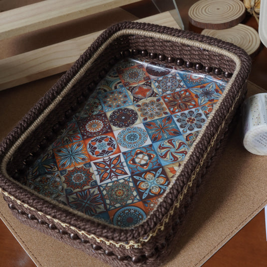 Panier de rangement bohème en corde de chanvre fait main