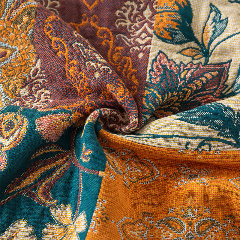 Couverture de canapé réversible bohème en gaze de coton