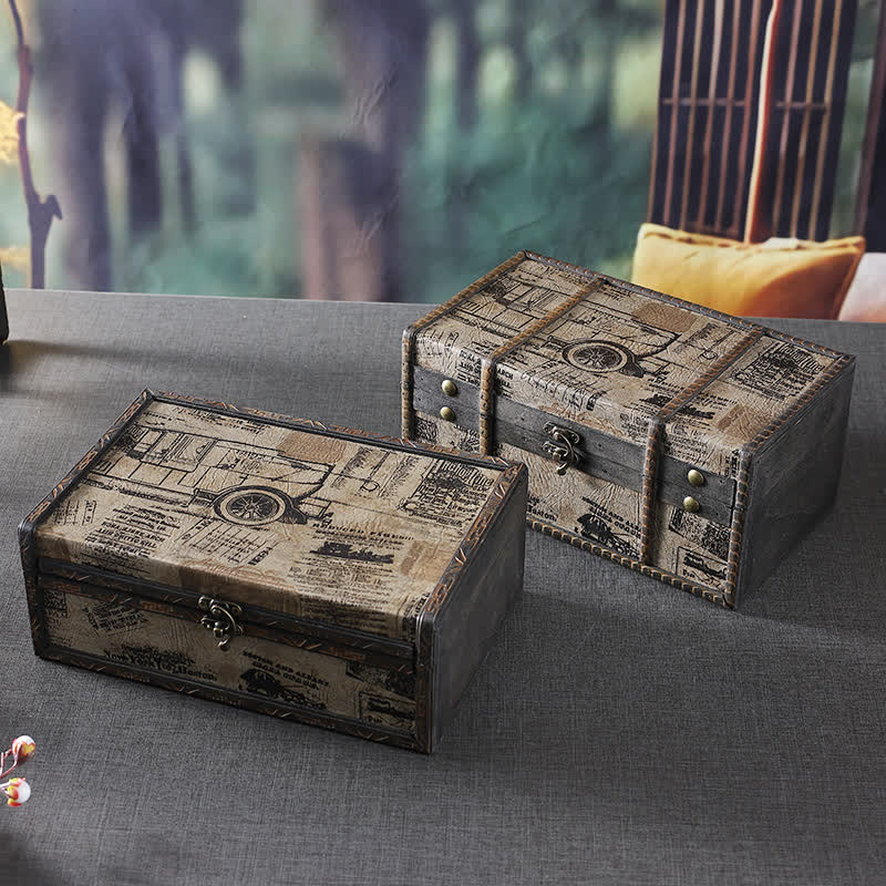 Coffre de rangement de table en bois vintage