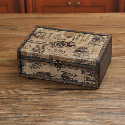 Coffre de rangement de table en bois vintage